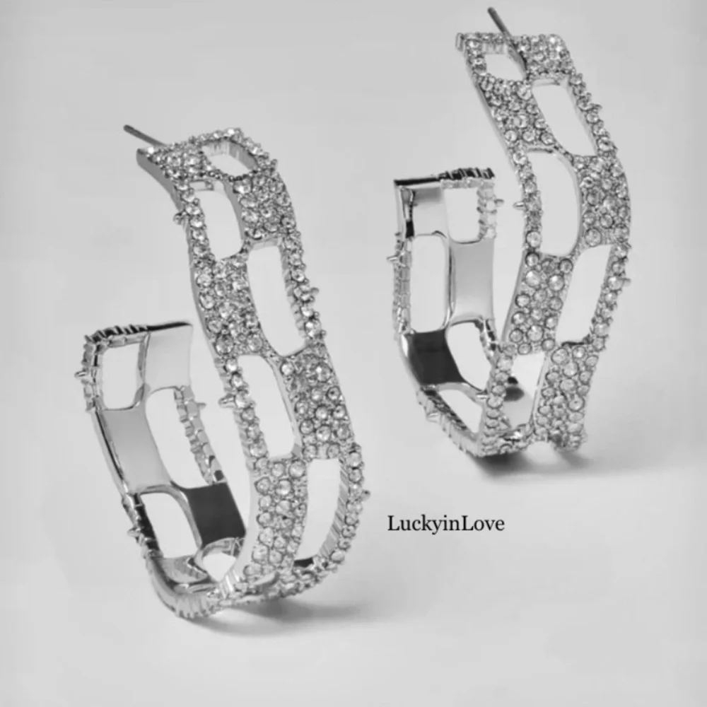 ALEXIS BITTAR • Silver Crystal Georgian Checkerboard Wavy Hoop Earrings